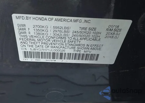 2018 Acura Mdx Sport Hybrid Advance Package z USA, uszkodzony, nr VIN 5J8YD7H71JL000026